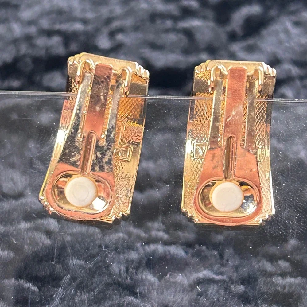 Michaela Frey Wien Enamel Clip-On Earrings Blue Iris Gold Tone Art Nouveau